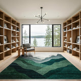 Layered Mountain Peaks Green Abstract Area Rug
