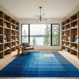 Blue Layered Geometric Abstract Area Rug