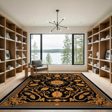 Ornate Black and Gold Floral Area Rug