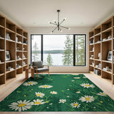 Lush Green Daisy Meadow Rug