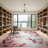 Floral Vintage Pink Cherry Blossom Branches Area Rug