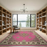 Pink Ornate Floral Medallion Rug