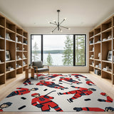Washable Ice Hockey Sports Area Rug - Red & Navy Low Pile Playroom Mat