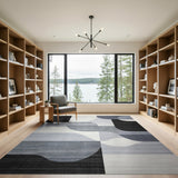 ODIKA Modern Abstract Geometric Washable Rug - Black & Grey Low Pile Non-Slip Area Rug, Pet & Kid Friendly