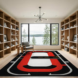 Red Racetrack Geometric Area Rug