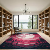 Pink Full Moon Mountain Landscape Rug
