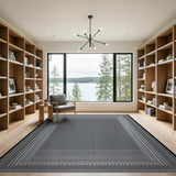 Border Black White Geometric Border Area Rug