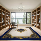 Ornate Navy and Gold Medallion Area Rug