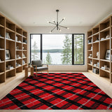 Geometric Modern Red Bold Red Black Tartan Plaid Area Rug