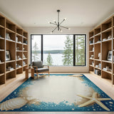 Coastal Starfish Seashell Border Area Rug