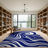 Navy Blue Swirling Wave Area Rug