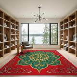 Crimson Red Persian Mandala Area Rug