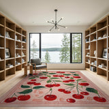 Charming Cherry Fruit Pattern Pink Area Rug