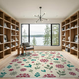 Red Anemone Floral Leaf Area Rug