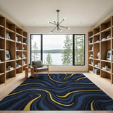 Abstract Area Navy Blue Abstract Wave Area Rug