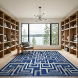 Navy Blue Interlocking Maze Geometric Rug