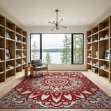 Red Mandala Lotus Area Rug