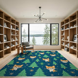 Festive Orange Cats Christmas Trees Area Rug