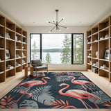 Pink Flamingo Monstera Leaf Area Rug