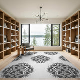 Black White Floral Mandala Area Rug