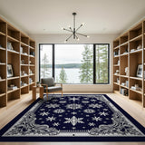 Ornate Navy Snowflake Area Rug