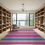 Vibrant Multicolor Striped Washable Area Rug - Low Pile & Non-Slip