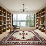 Ivory Traditional Persian Mandala Rug with Red Borders