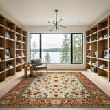 Cream Persian Floral Area Rug with Terracotta Border