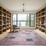Pink Teal Gray Patchwork Geometric Area Rug