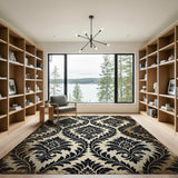 Distressed Black Damask Vintage Area Rug