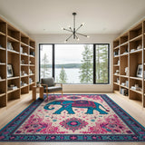 Teal Elephant Heritage Tribal Area Rug
