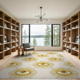 Golden Evil Eye Sunburst Boho Area Rug