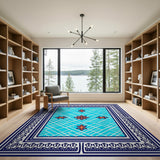 Teal Lattice Star Floral Area Rug