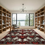 Ornate Red Heart Baroque Pattern Area Rug