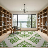 Green Floral Vintage Elegant Green Damask Floral Area Rug