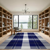 Navy Blue Plaid Check Area Rug