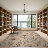 Beige Wildflower Leaf Line Art Rug