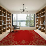 Red Gold Paisley Ornate Border Rug
