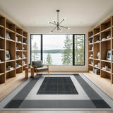 Black White Nested Geometric Area Rug