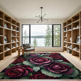Red Roses Purple Cabbage Floral Area Rug