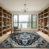Traditional Persian Blue and Teal Ornate Blue Mandala Persian Area Rug