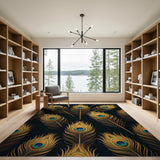 Golden Peacock Feathers Area Rug