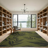 Olive Green Black Fern Leaf Area Rug