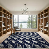 Blue and Teal Navy Blue White Floral Motif Area Rug