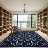 Navy Blue Moroccan Lattice Area Rug
