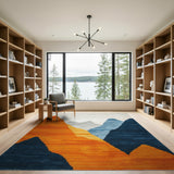 Geometric Mountain Peaks Area Rug in Orange Blue Gray
