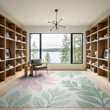 Pink Green Outline Leaf Area Rug