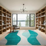 Teal Abstract Wave Blue and Teal Area Rug