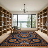 Navy Orange Persian Medallion Area Rug