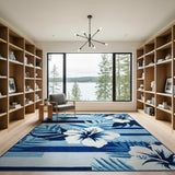 Blue Hibiscus Striped Coastal Area Rug